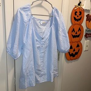 C&C California Light Blue Cottagecore Blouse Size XL